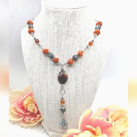 Amber & Patina Angel 3pc Jewelry Set w/Sterling Silver, Glass, Acrylic Beads - Picture 6 of 10